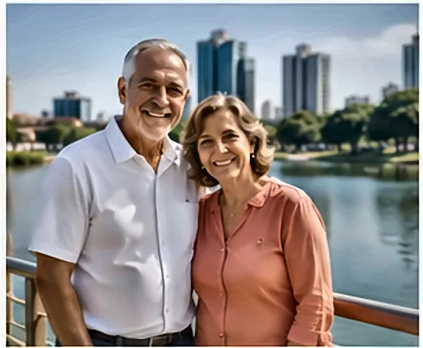 Consignado INSS Para Financiar Negócio da Família: Riscos e Estratégias Casal de idosos aposentados passeando no parque — Consignado INSS Para Financiar Negócio da Família: Riscos e Estratégias