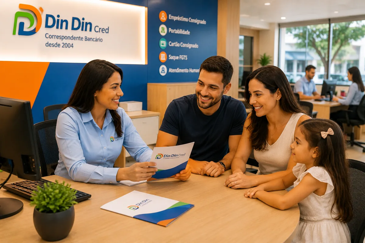 Cliente em atendimento humanizado na loja da Din Din Cred — Guia Completo do Consignado Para Militares da FAB