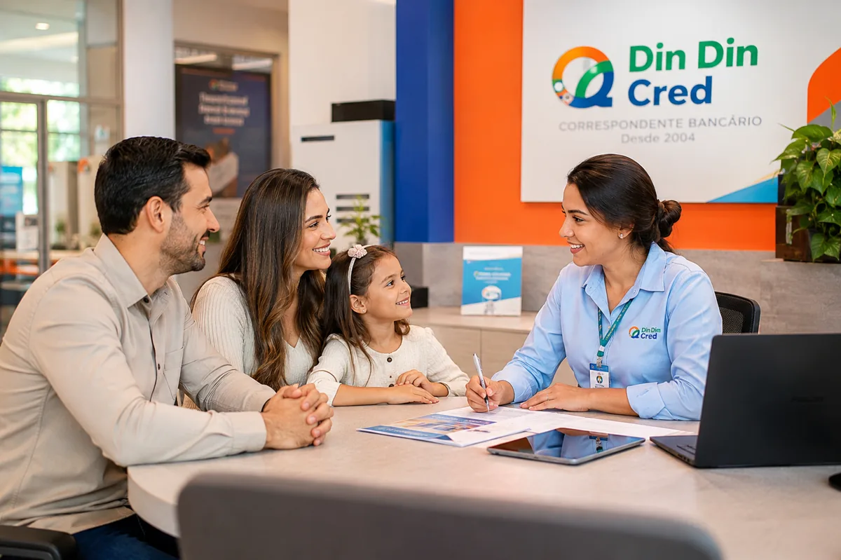 Cliente em atendimento humanizado na loja da Din Din Cred — Prova de Vida INSS: O Que é, Como Fazer e Impacto no Consignado